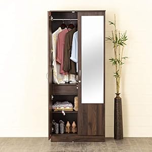 Home Centre Lewis 2-Door Wardrobe with Mirror – Brown (Engineered Wood)