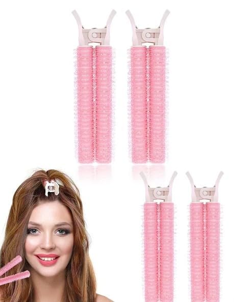 Photo 1 of "4Pcs Pink Root Lift Clips - Heatless Volumizing Hair Rollers with Self-Grip, Portable Bangs Curler for DIY Styling, Root Volume Clips Salon Tools for Women Home and Salon Use "