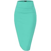 Hybrid & Company Women's Premium Nylon Ponte Stretch High Waist Pencil Suit Skirt Below Knee