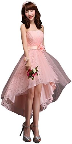 Cohaco Women's High Low Tulle Flower Lace Asymmetrical Dress with Gloves (US 10)