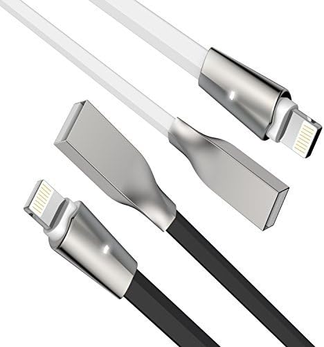 Aimus iPhone Charger, 6FT w LED Light [2Pack] Flat Lightning Cable iPhone Charging USB Cord for iPhone 7/7 Plus/6s/6s Plus/6/6 Plus/5/5S/5C/SE/iPad Air/Mini and iPod (Black&amp;White)