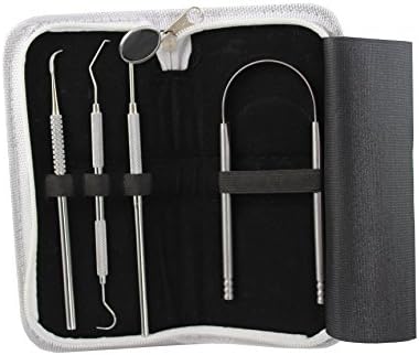 Dentist and Dental Hygienist Approved Cleaning Kit | Highest Grade Stainless Steel | Tartar and Plaque Removal | Deluxe Tongue Scraper (4ct Kit)