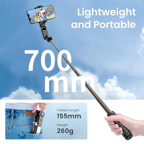 TNW Phone Tripod Gimbal Stabilizer with Fill Light, 2-Axis Antishake Selfie Stick with Wireless Remote, 360° Face/Object Tracking Tripod Stand for Vlogging, Video Recording