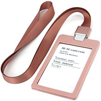 QIDUN Office workers Badge Holder Name Tag Holder Case Exquisite Dustproof with Detachable Lanyard Strap for ID IC Card (Brown)