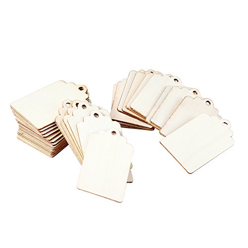 Beadthoven 100pcs Natural Unfinished Blank Wood Tag Rectangle Pendants for DIY Cratfing Making 2.6 x 1.5 Inch