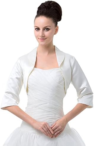Dearta Women's Half Sleeves Lapel Simple Wedding Bridal Mother Jacket US 4 White