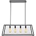 Lampundit Chandelier 4-Light Pendant, Matte Black Finish with Clear Glass Panels, Modern Industrial Square Linear Pendant Lighting for Kitchen Island Breakfast Bar Dining Room