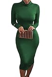 Pink Queen Womens Turtleneck Long Sleeve Knee Length Bodycon Midi Dress L Green