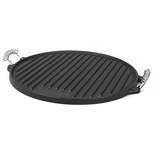 Rustler Round Cast Iron Griddle Pan for BBQ with Enamel Coating