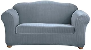 UPC 047293358357 product image for SureFit Stretch Pinstripe 2-Piece - Sofa Slipcover - French Blue (SF35835) (B008 | upcitemdb.com