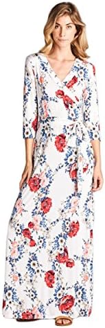 Vanilla Bay 3/4Sleeve Wrap Maxi Dress,Multi White,Small