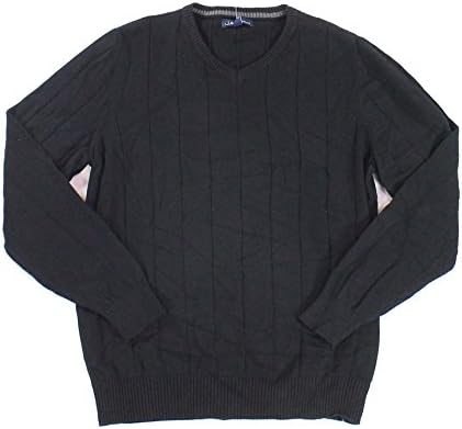 John Ashford Mens Ribbed Trim Long Sleeves Pullover Sweater Black L