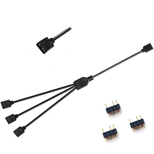NMD&LR Computer Motherboard Extension Cable, RGB Interface Extension Cable, 12V RGB 4-PIN / 5V ARGB 3-PIN 1-4/1-5 Connector Hub (5V-3PIN-1TO3)