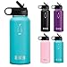 Penguin Cold Insulated Water Bottle | 32oz Wide Mouth Stainless Steel Water Bottle with Straw Lid | BPA-Free, Tripple-Insulated, 18/8 Stainless Steel (Teal)