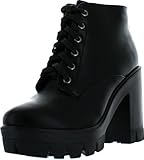 Bamboo Jonas-02 Women Lace Up Chunky Heel Lug Sole Platform Combat Ankle Bootie