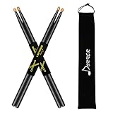 Donner Snare Drum Sticks 5A Classic Maple Wood Drumstick 2 Pair Black with Carrying Bag