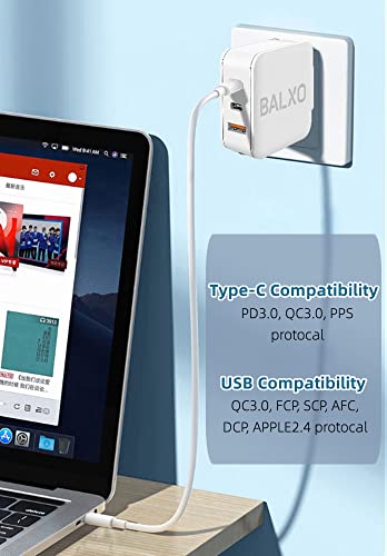 USB C Charger, 65W GaN Ⅲ Fast Charger 3 Ports PD3.0 PPS Foldable Wall Charger for Phone/Laptop,Compatible w/MacBook Pro/Air, iPad, iPhone,Pixelbook,ThinkPad,Dell XPS,Galaxy S23/S22, Balxo
