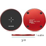 Wireless Charger Fast Wireless Charging Ultra Slim All Qi Enabled Certified Charger 10w for iPhone,7.5w for Samsung Note Galaxy (No AC Adapter) Red