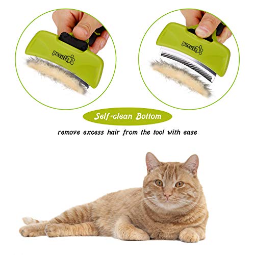 Pecute Hundekämme Fellpflege Kamm Klingekamm Entfilzungsmesser Fell-Entwirrer Haarentfernung Pflegebürste mit Selbstreinigung Pelzentferner Taste und Gekrümmte Klinge für lange und kurze Haare --- 100 mm Klingen / 76 mm Klilnge