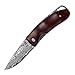 KUBEY Damascus Steel Folding Pocket Knife,Rosewood Handle,About 2 Inch Blade
