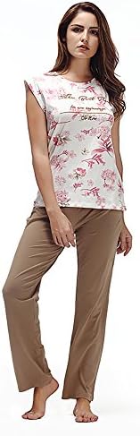Yusano 43514 Women Pajamas Sleeveless Home Suit Top and Long Pants Print Women Cotton Nightwear Suit Soft Plus Size Sleepwear(L, Pink)
