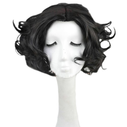 Angelaicos Women's Curly Halloween Cosplay Wig Black Short