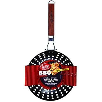 TableCraft BBQ19H BBQ Nonstick Grill Wok with Wood Handle, Small, Steel