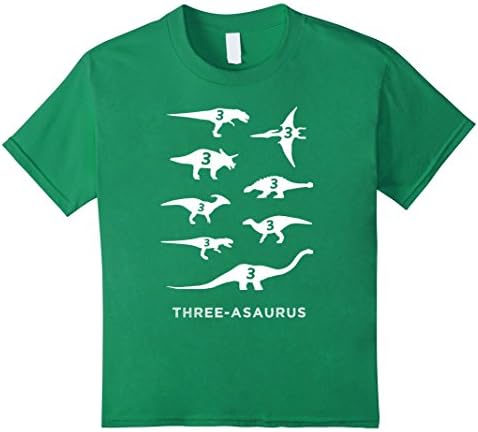 Kids Dinosaur 3rd Birthday T-Shirt, Three Year Old Party Dino Tee 4 Kelly Green