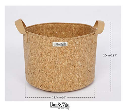 Dom&Vita Soft Cork Bowl with Handles | Large Adjustable Bowl for Fruits Vegetables Bread Food Books Magazines Newspaper Toys| Storage Bowl | Reusable Cork Fabric Bowl | Cork Storage Basket (10 Inches)