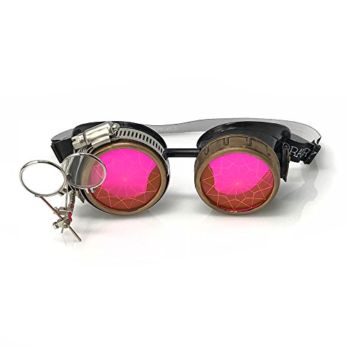 Steampunk Victorian Style Goggles with Compass Design & Ocular Loupe, Rave Glasses
