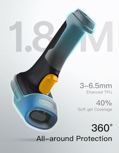 Inateck Lettore Codici a Barre 2D Wireless, Scanner QR Bluetooth Robusto e Resistente a Cadute 1.8m, Batteria 2600mAh, 180 Giorni di Standby, Raggio 35m, Supporto App Config & SDK, per Magazzino