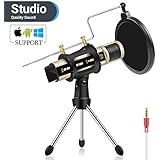 Studio Recording Microphone, ZealSound Condenser Broadcast Microphone w/Stand Built-in Sound Card Echo Recording Karaoke Singing for iPhone Phone Windows Garageband Smule Live Stream &amp; Youtube (Gold)