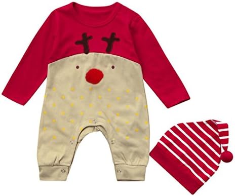 Kid Clothes Set, Christmas Hot Sale New Lovely Cute Santa Newborn Kid Baby Deer Boys Girls Clothes Jumpsuit+Hat Set Outfits by Neartime (Red, 0-6M)