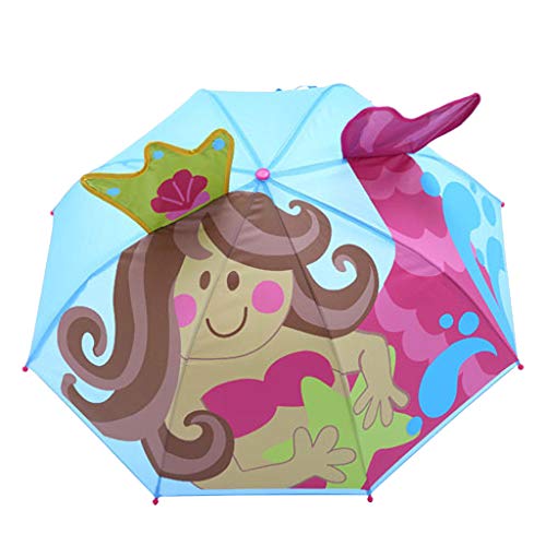 Transser Pop Up Umbrella for Girls Boys, Pop-Up Ears, Baby Cover Parasol for Sun Rain Protection UV Rays 3D Cartoon Outdoor Umbrella (E)