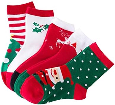 STSM 5 Pack Baby Kids Socks Christmas Holiday Toddler Cotton Socks for Gift (S)