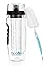 AquaFrut 32 OZ Fruit Infuser Water Bottle BPA-Free Fruit Infusion Sports Bottle - Flip Top Lid w Drinking Spout, Leak Proof, Made of Durable Tritan. Free Recipe eBook! (Black)