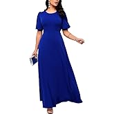 SperLucky Maxi Dresses for Women Elegant Long Dress Short Sleeve Dress Casual Round Neck Loose Party Dress