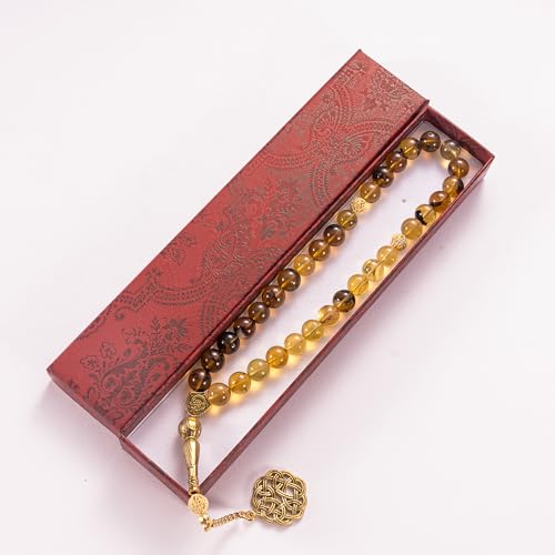 1 pc Amber Tasbih with Certificate, 33 Beads Misbaha for Daily Dhikr and Meditation, Elegant Gift for Men, Husband, Father or Brother, Ramadan, Eid or Birthday Gift with Premium Gift Box