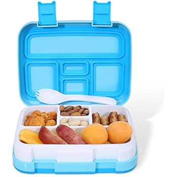 Kids Lunch Box - Leakproof 5-Compartment Bento Box for Kids and Toddler, Travel and On-the-go Meal and Snack Packing Food Storage Container, Lunch Box for boys and Girls (Blue)