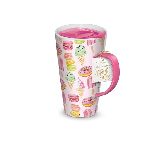 Lady Jayne 13oz Ceramic Coffee Travel Mug with Lid (Sweet Treats)