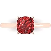 Clara Pucci 14K Solid Rose Gold 2 ctw Garnet Solitaire Ring for Women | Anniversary, Birthday Gift | 7mm Cushion Cut