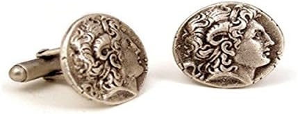 Antique Silver Finish Pewter Kingdom Of Macedon C. 336 323 Bc Tetradrachm Alexander The Great Greek Coin Cufflinks