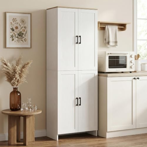 HOMCOM 67" Freestanding Kitchen Pantry, Modern Buffet Cabinet, Storage Cabinet with Adjustable Shelves, 4 Doors, White