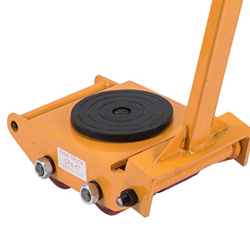 OrangeA Industrial Machinery Mover 6T+2X2.5T Capacity Machinery Moving Skates w/Steel Rollers Cap 360 Degree Rotation Machinery Mover Dolly with 39 Inch Push Rod (11T)