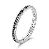 WOSTU 2MM Thin Band Eternity Rings 925 Sterling Silver Black Cubic Zirconia Egagement Rings Wedding Anniversary Stackable Rings for Her