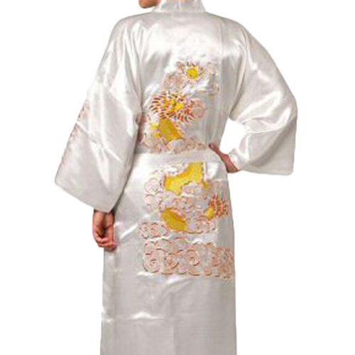 Chinese Men's Silk Satin Embroider Kimono Robe Gown Dragon