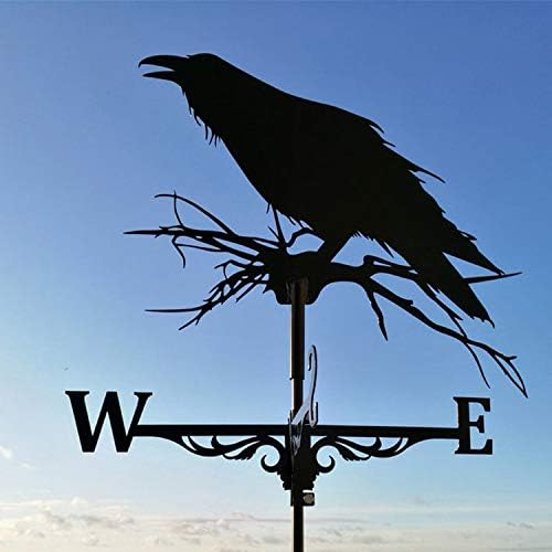 Weathervanes - Various Shapes of Stainless Steel Creative Wind Vane, Black Metal Courtyard roof Outdoor Decoration Wind Vane, Outdoor Garden roof Fence Wind Vane (Crow)
