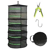 HYDGOOHO 6 Layer 2ft Herb Drying Rack Net Dryer Black Mesh with Green Zippers Hydroponics (6Tier-D24xH47.6inch with Pruning Shear)