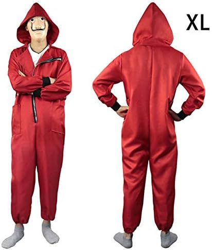 precauti Third Episode Banknote House Dali Red Zipper Jumpsuit Halloween Cosplay Adult Clown Suit Costume(Masks Are Not Included)