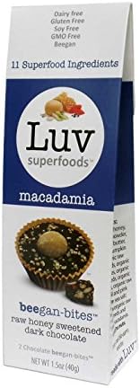 Box of 2 Macadamia Luv Superfoods Beegan-Bites - Raw Honey Sweetened Dark Chocolate (20g each)